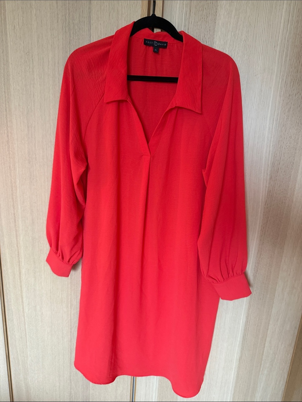 Fred David Coral-Red V-Neck Long Sleeve Tunic